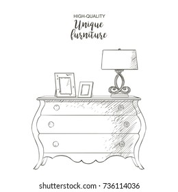 Elegant antique vintage vector chest isolated sketch hand drown furniture