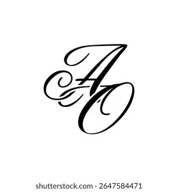 Elegante AO Monograma em preto Script - Caligrafia elegante logotipo inicial no fundo branco