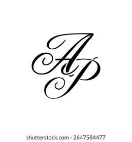 Elegant AP Monogram in Black Script – Stylish Calligraphy Initial Logo on White Background
