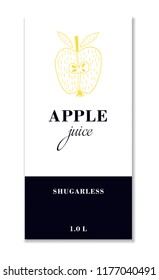 Elegant apple juice or wine packing label design. Apple logo design element with outline apple. Stylish apple sticker. Isolated vector illustration
