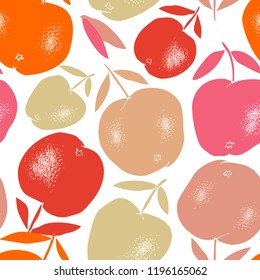 Elegant apples seamless pattern. Multicolored graphical textured apples silhouettes.