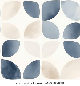 Elegant Aqua Terra Brown French Grey White Abstract Geometric Watercolor Scandinavian Design Seamless Pattern Wallpaper Curtain Bedding Upholstery Pastel Background Vector