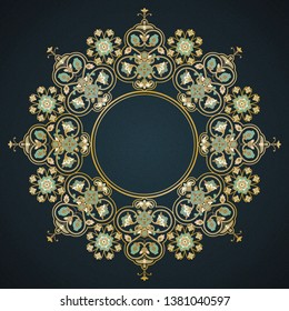 Elegant arabesque mandala floral pattern on dark blue