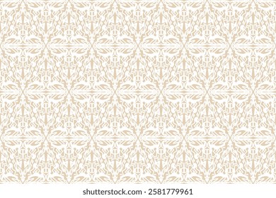 Elegant arabesque pattern with intricate details and a warm gold color palette. Perfect for interior design, fashion textiles, and projects seeking a sophisticated and luxurious aesthetic