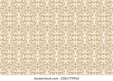 Elegant arabesque pattern with intricate details and a warm gold color palette. Perfect for interior design, fashion textiles, and projects seeking a sophisticated and luxurious aesthetic