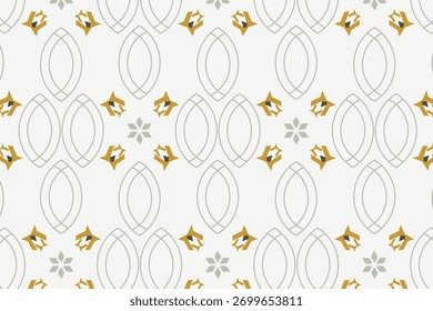 Elegante padrão sem costura arabesco misturando videiras florais com graciosa geometria curva, perfeito para papéis de parede, impressões têxteis, embalagens de luxo e projetos de convite Ramadã ou Eid.