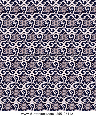 Elegant arabesque seamless pattern. Overlapping art forms, stripes, polygons, segments are grouped and arranged in a certain order. Vector. 