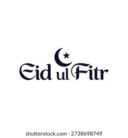 Elegant Arabic calligraphy for Eid ul Fitr featuring a crescent moon and star, perfect for Islamic holiday greetings and celebrations. Vector graphic design.