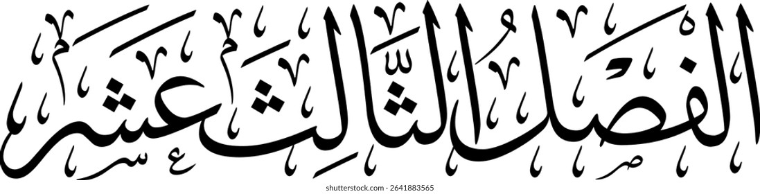 Elegant Arabic calligraphy in Thuluth script, perfect for printing, publishing, and book design - 'Thirteenth Section' in Arabic