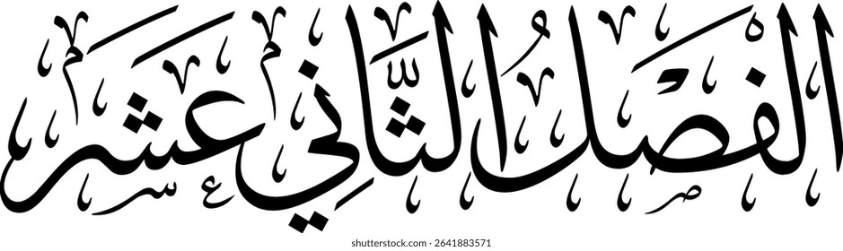 Elegant Arabic calligraphy in Thuluth script, perfect for printing, publishing, and book design - 'Twelfth Section' in Arabic