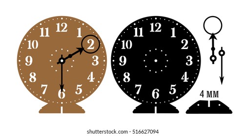Elegant Arabic numeral clock on pedestal- vector Twenty CM for wood, paper, laser cutting with individual arrows and magnifier pointer for table numbering on wedding, holiday dinner