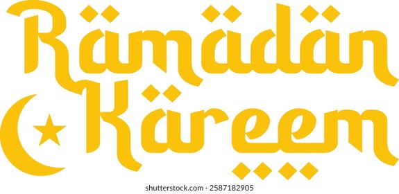 Elegant Arabic script with crescent, lanterns, and golden details, perfect for Ramadan greetings and festive projects.