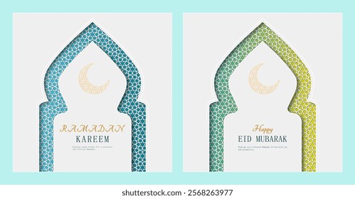 Elegant Arabic-inspired background featuring geometric patterns and a golden crescent, perfect for Islamic celebrations including Ramadan, Eid, and Hari Raya festivities.