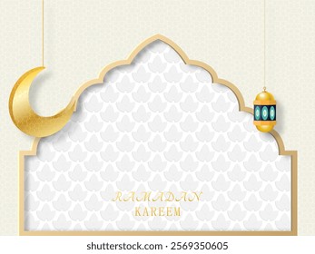 Elegant Arabic-inspired background featuring geometric patterns and a golden crescent, perfect for Islamic celebrations including Ramadan, Eid, and Hari Raya festivities.