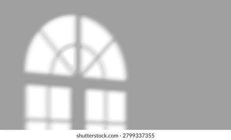 Elegant arched window shadow overlay effect on clean studio wall vector background mockup