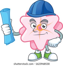 Elegant Architect chinese pink flower having blue prints and blue helmet