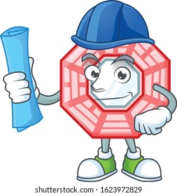 Elegant Architect chinese square feng sui having blue prints and blue helmet