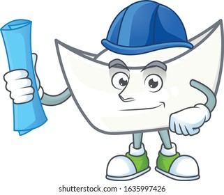 Elegant Architect chinese white ingot having blue prints and blue helmet