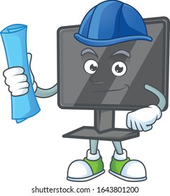 Elegant Architect computer screen having blue prints and blue helmet