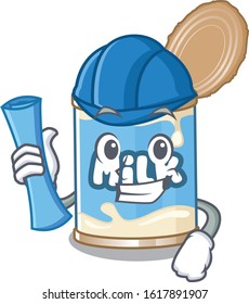 Elegant Architect condensed milk having blue prints and blue helmet
