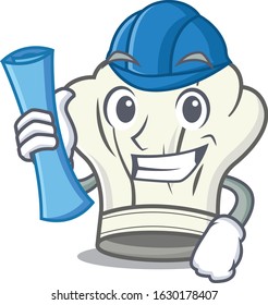 Elegant Architect cook hat having blue prints and blue helmet