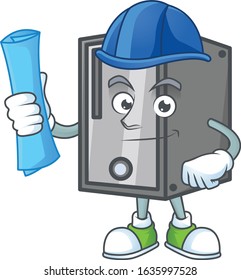 Elegant Architect CPU having blue prints and blue helmet