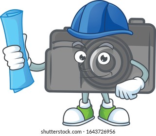 Elegant Architect digital camera having blue prints and blue helmet