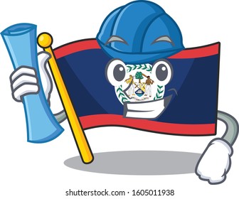 Elegant Architect flag belize having blue prints and blue helmet