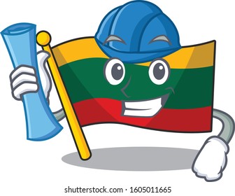 Elegant Architect flag lithuania having blue prints and blue helmet