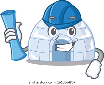 Elegant Architect igloo having blue prints and blue helmet