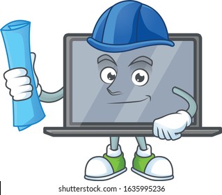 Elegant Architect monitor having blue prints and blue helmet