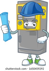 Elegant Architect parking ticket machine having blue prints and blue helmet
