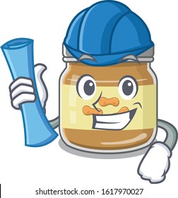 Elegant Architect peanut butter having blue prints and blue helmet