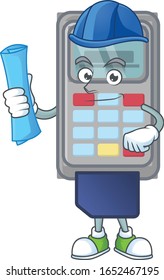 Elegant Architect POS machine having blue prints and blue helmet