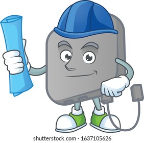 Elegant Architect power bank having blue prints and blue helmet