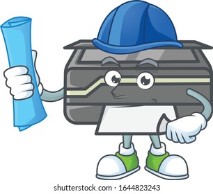 Elegant Architect printer having blue prints and blue helmet