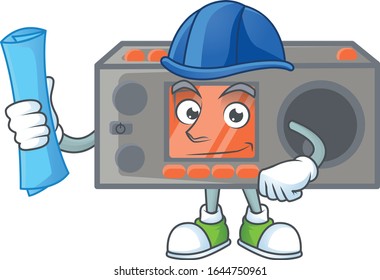 Elegant Architect radio transceiver having blue prints and blue helmet