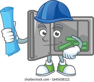 Elegant Architect security box open having blue prints and blue helmet