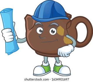 Elegant Architect teapot having blue prints and blue helmet