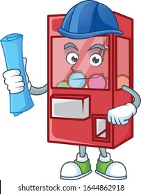 Elegant Architect toy claw machine having blue prints and blue helmet