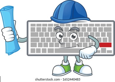 Elegant Architect white keyboard having blue prints and blue helmet