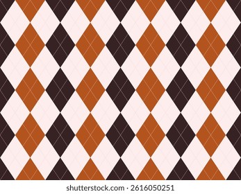 Elegant argyle pattern in brown, black, and cream.  Perfect for backgrounds, textile design, or stylish branding.  This sophisticated geometric design offers a timeless and versatile aesthetic.