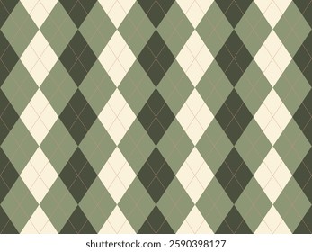 Elegant argyle pattern in muted greens and cream.  Subtle texture and classic design ideal for backgrounds, textiles, or website design.  Sophisticated and timeless aesthetic.