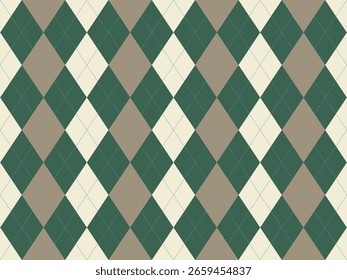 Elegante patrón de argyle en verde apagado y beige.  Perfecto para fondos, textiles o Diseño web.  La estética clásica y atemporal transmite sofisticación y estilo sutil.