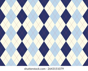 Elegant argyle pattern in navy blue, pale blue, and cream.  Perfect for backgrounds, textiles, or branding projects.  Clean, classic design evokes sophistication and tradition.