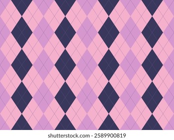 Elegant argyle pattern in soft pink and dark purple hues.  Perfect for textile designs, wallpapers, website backgrounds, or any project needing a touch of sophisticated texture and classic style.