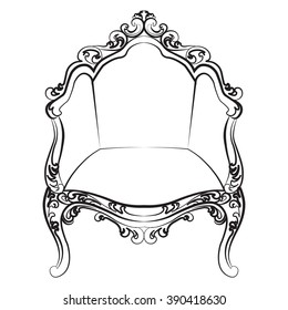 Elegant armchair with luxurious rich ornaments. Baroque Imperial luxury style furniture. Vector 