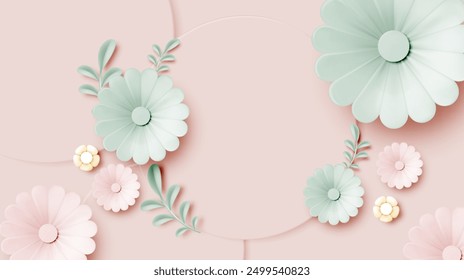 An elegant arrangement of paper flowers in soft pastel shades of pink and mint, creating a serene and harmonious atmosphere perfect for soothing visual content.