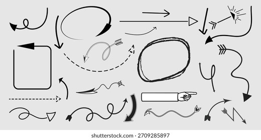 Elegante Pfeile für Geschäftsplan, Präsentation und Ausbildung. Zeichen, Symbol, Handgezeichnete Pfeilsammlung, Pfeilsymbol. Pfeile setzen Vektorgrafik. Pfeilsymbol. Pfeil schwarz gefärbt Vektor