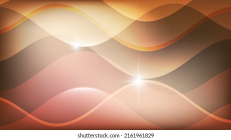 Elegant art background in coral-orange tones. Overlapping smooth shapes, wavy stripes, mixing colors, flashes of light, glare and glow. Vector.